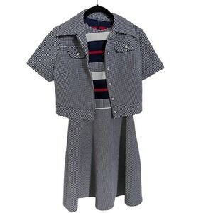 Vintage 2 Piece Houndstooth Dress and Cropped Jacket Set‎ Sleeveless Fit Flare